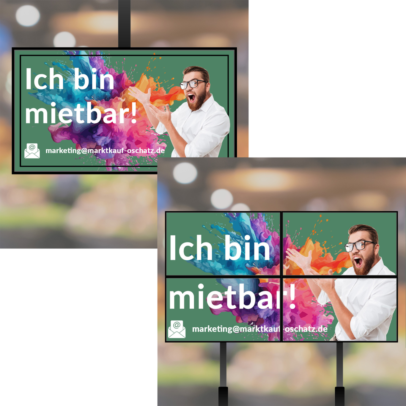 Werbung Obst- und Gemüsemonitor und Kassenmonitor Marktkauf Oschatz